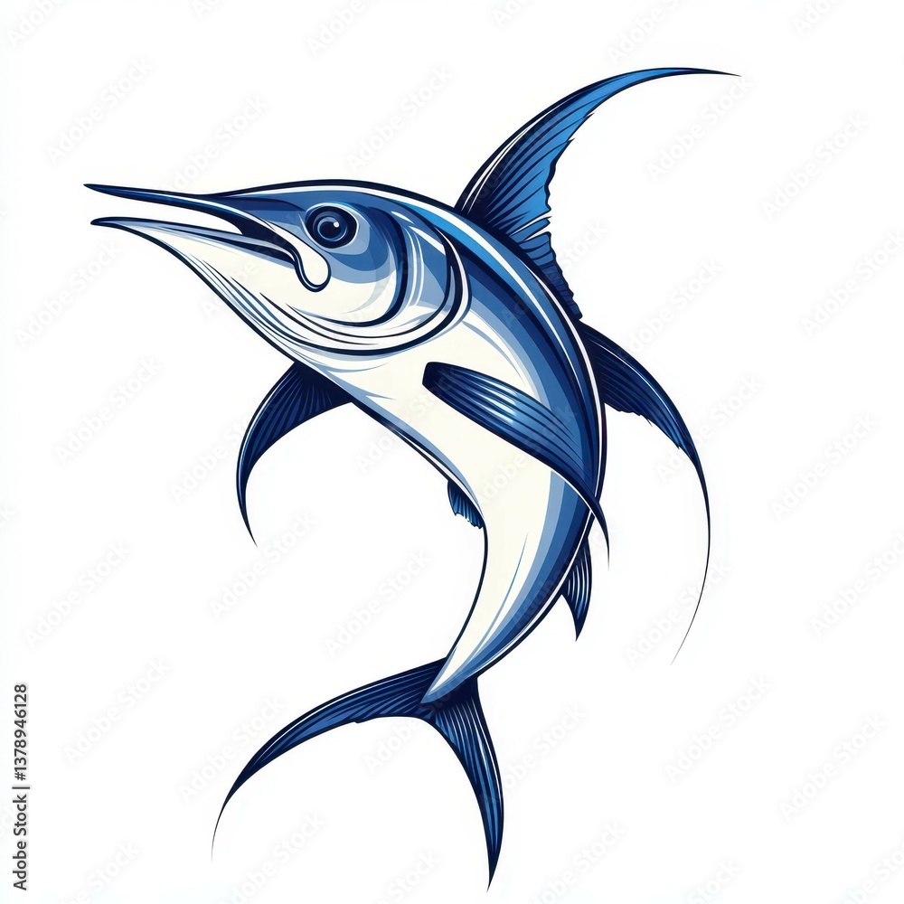 Naklejka premium Colorful blue marlin illustration showcasing aquatic beauty and dynamic motion in a minimalist design style