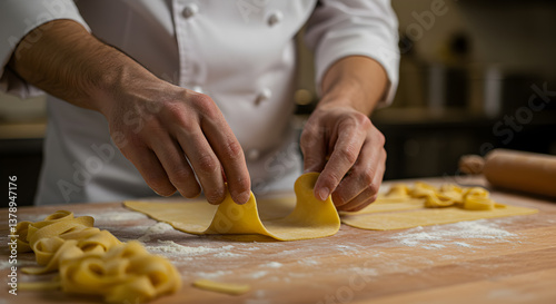 The art of making fresh pappardelle pasta in a professional kitchen setting
