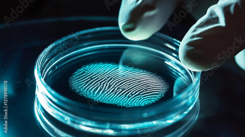 Forensic Science Close up of a Fingerprint in a Petri Dish Crime Scene Investigation