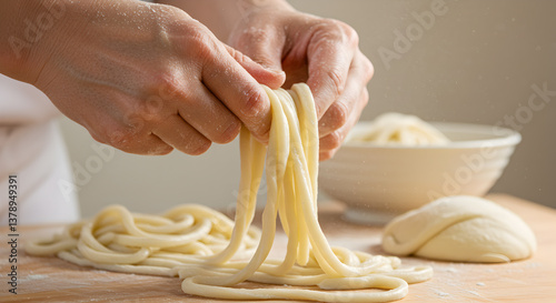Crafting delectable udon noodles by hand a culinary preparation process