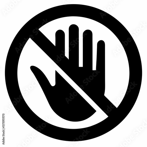 Do not touch prohibition vector icon in black and white, safety warning.