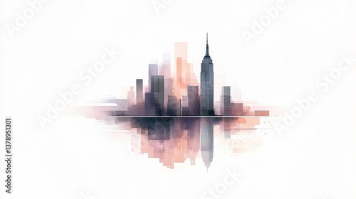 Abstract city skyline, watercolor style