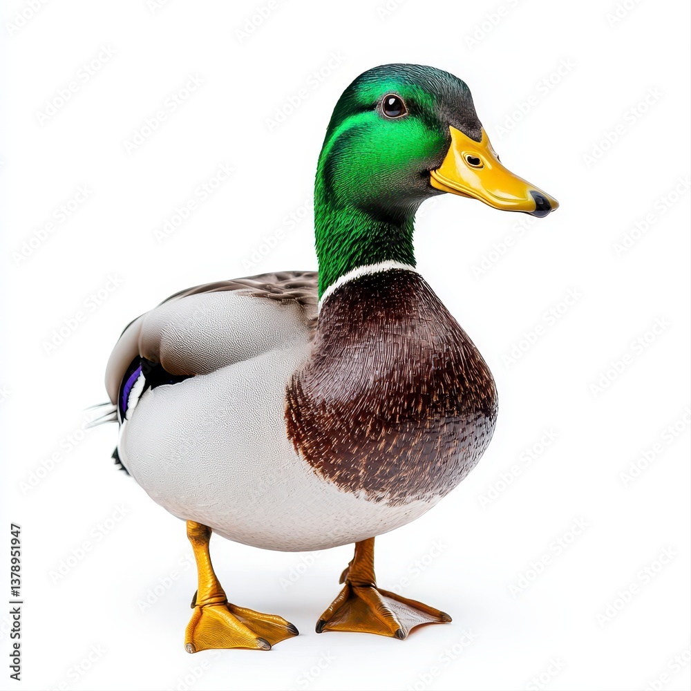 Obraz premium Realistic photo of a duck isolated on a white background capturing the beauty of nature in high quality detail