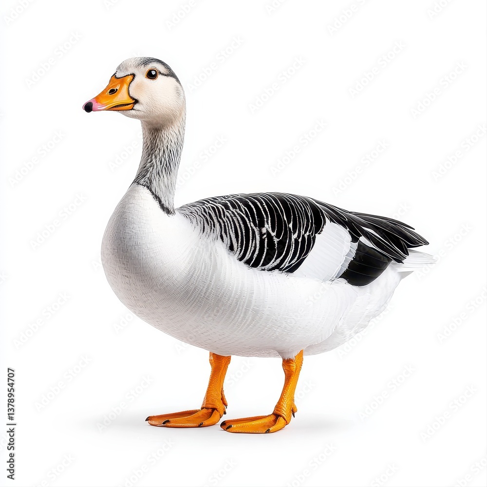 Obraz premium Cute duck standing proudly on a white background showcasing its charming features and vibrant colors for eye-catching imagery
