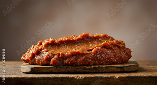 Artisan spicy nduja spread on rustic wooden board capturing gourmet food appeal