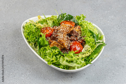 vegetable salad with eggplant. Healthy, clean eating. Vegan or gluten free diet. top view. copy space photo