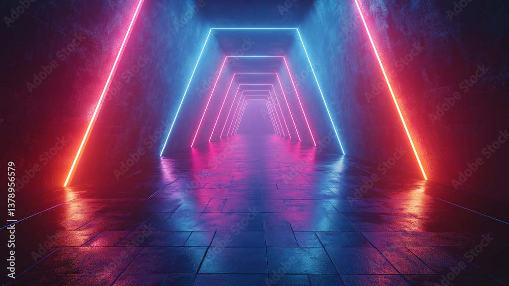 Fototapeta premium Neon Triangle: Blue & Red in the Dark