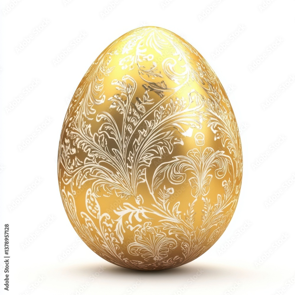 realistic Easter egg with an intricate golden pattern, set against a clean white background. High-resolution studio photograph with sharp focus, soft lighting, and hyper-realistic details realistic Easter egg with an intricate golden pattern, set against a clean white background. High-resolution studio photograph with sharp focus, soft lighting, and hyper-realistic details