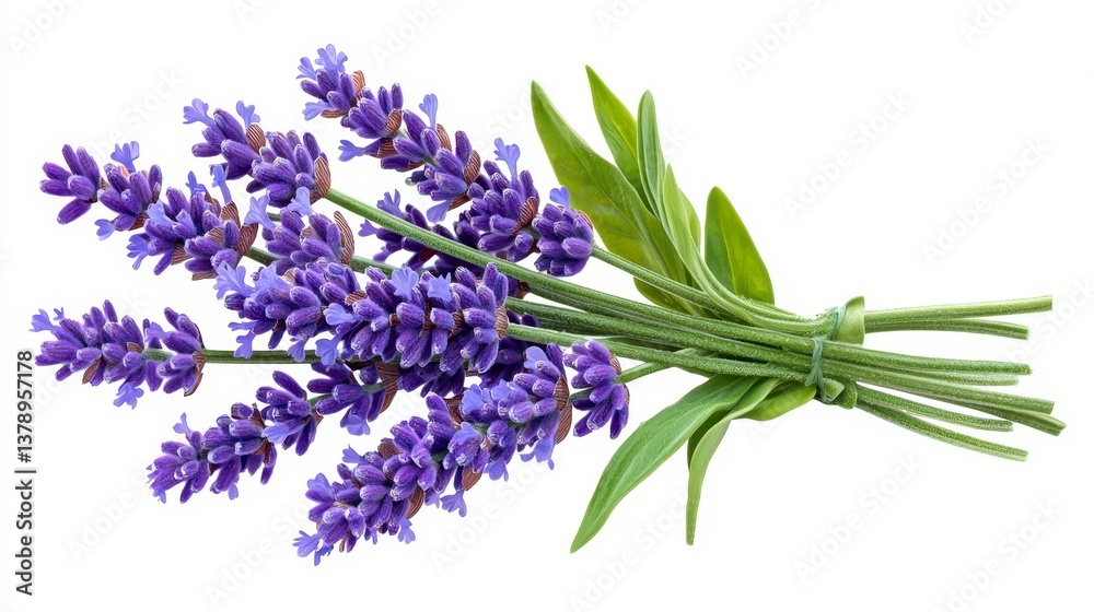 Naklejka premium A beautiful bunch of lavender flowers isolated on a pure white background showcasing their vibrant color and texture
