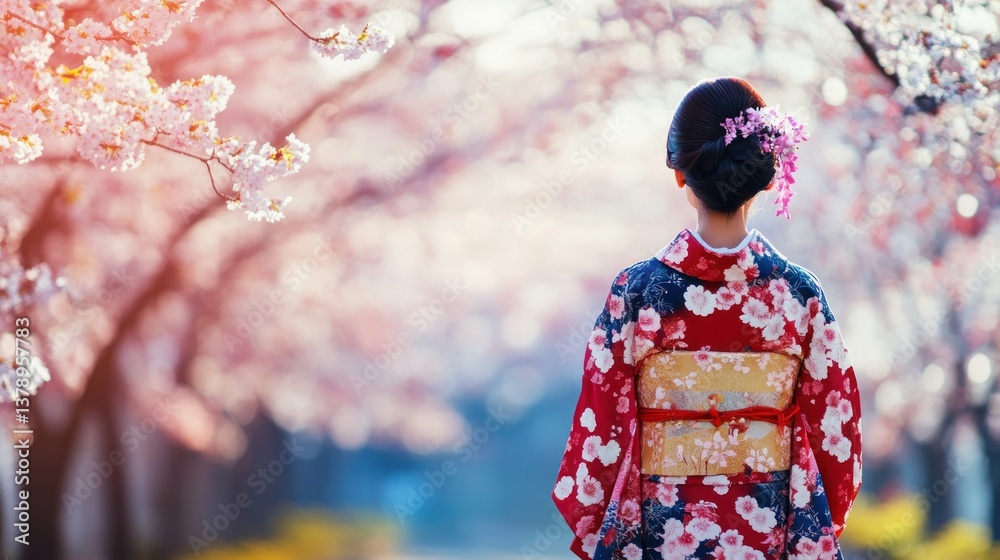Serene walk beneath the blossoming cherry trees in Kyoto Japan, exquisite kimono Serene walk beneath the blossoming cherry trees in Kyoto Japan, exquisite kimono