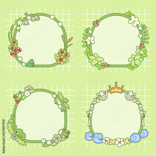 a set of green color theme notepad design frame