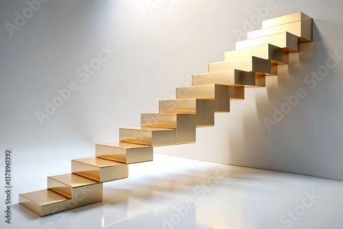 3D Gold Pixel Staircase Growth Icon     Abstract Ascending Steps Transformation