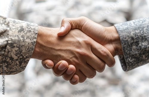 Closeup Military Handshake In Formal Attire