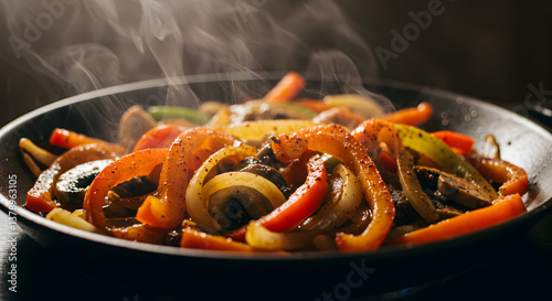 Colorful Sizzling Fajita Veggies with Onions and Smoky Paprika Seasoning
