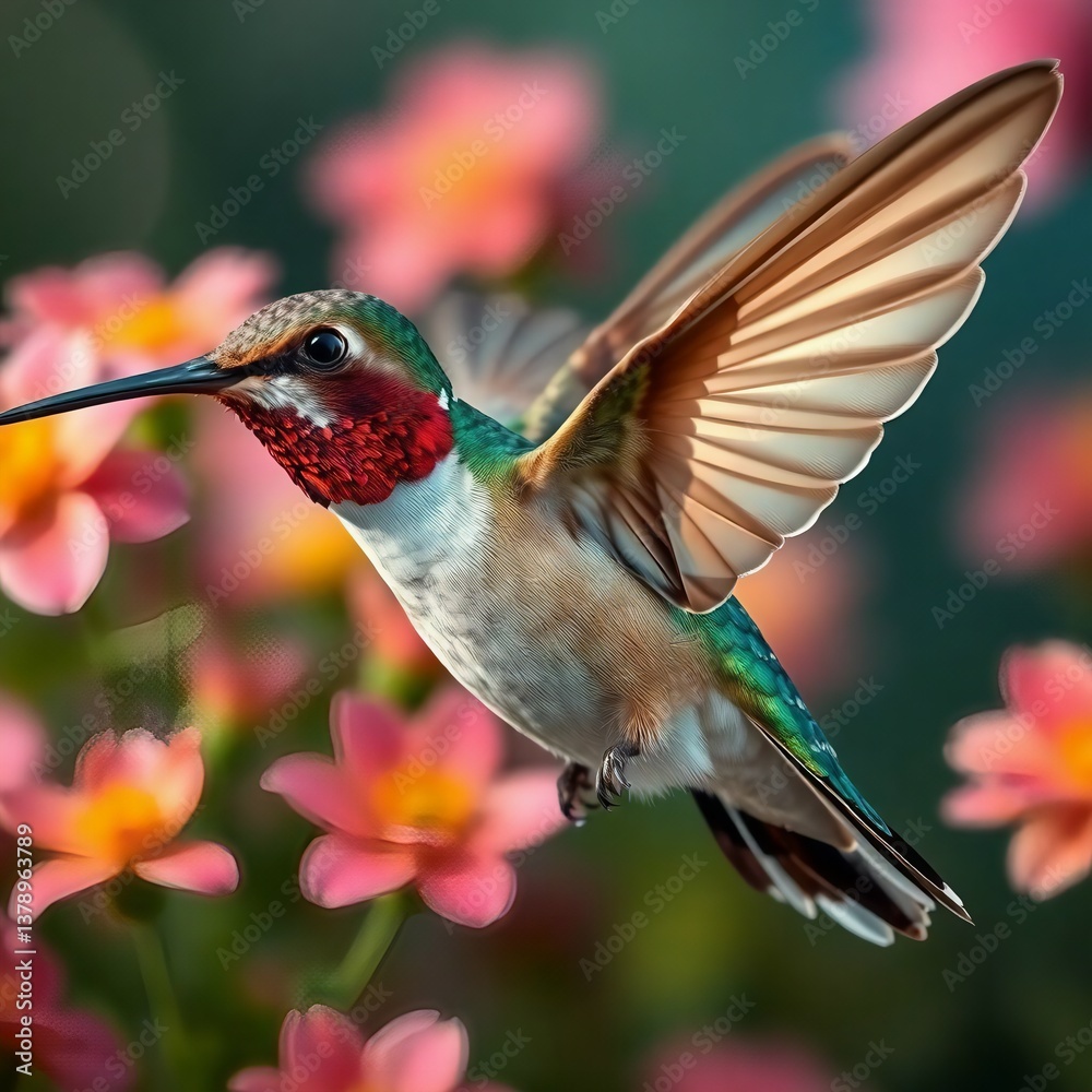 Fototapeta premium Hummingbird's Hover: Detailed Macro Shot