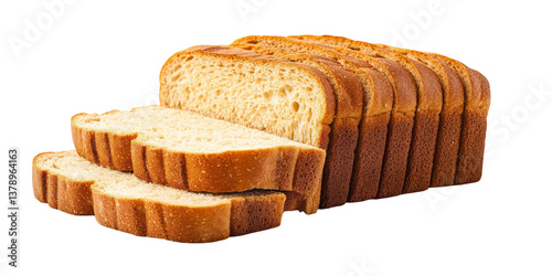 Sliced fresh bread loaf with soft texture and golden crust isolated on a white background perfect for culinary or grocery related projects
