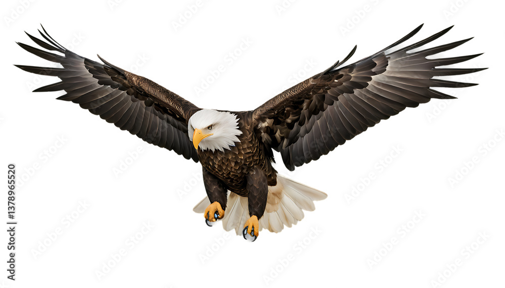 Fototapeta premium Majestic bald eagle soaring with wings spread wide in dramatic flight pose