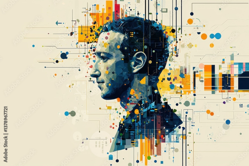 Abstract portrait of a person with geometric and digital design elements Abstract portrait of a person with geometric and digital design elements