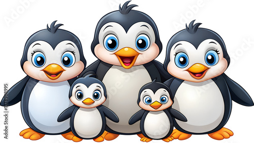 Happy cartoon  penguin family isolated on transparent background.