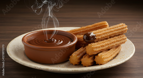 Indulgent Spanish Churros Delight Served with Rich, Steaming Hot Chocolate