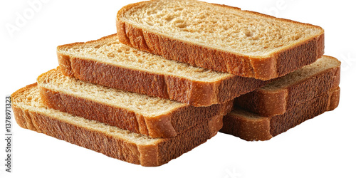 Freshly Sliced Brown Bread Stacked Neatly, Showcasing Soft Texture and Golden Crust, Perfect for Sandwiches or Breakfast Dishes, Isolated on White Background