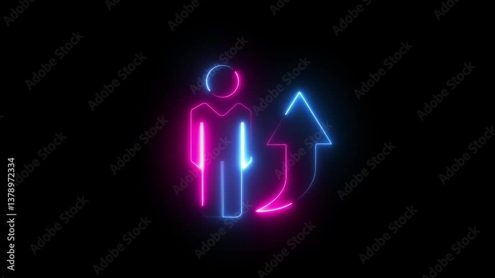 Single man stick figure icon with up arrow on transparent background. Single man stick figure icon with up arrow on transparent background.