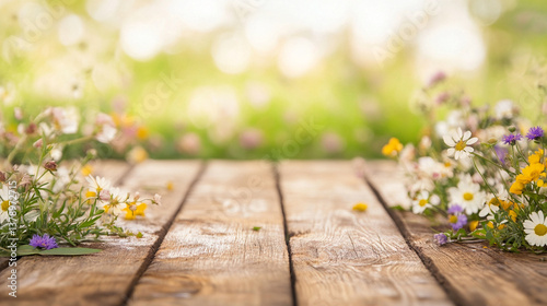 wildflowers spring to summer in the grass behind wooden path
