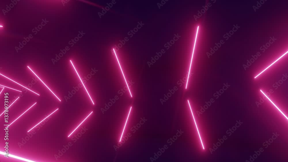 Tunnel of luminous rectangular frames glow brightly in dark space.
3d abstract background with read neon lights, empty frame, glowing tunnel. 
Suitable for digital media and video design projects