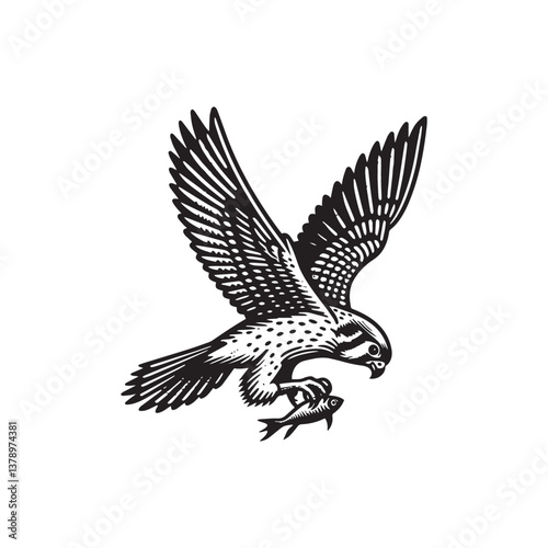 Simple American Kestrel Catching Prey Vector Icon – Vintage Logo & Retro Illustration
