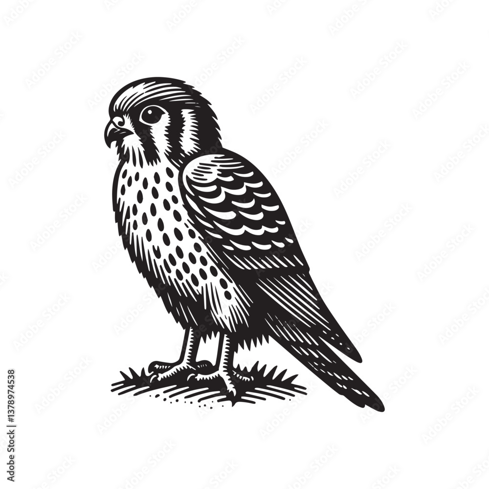 Fototapeta premium Simple American Kestrel Side View Vector Icon – Vintage Logo & Retro Illustration