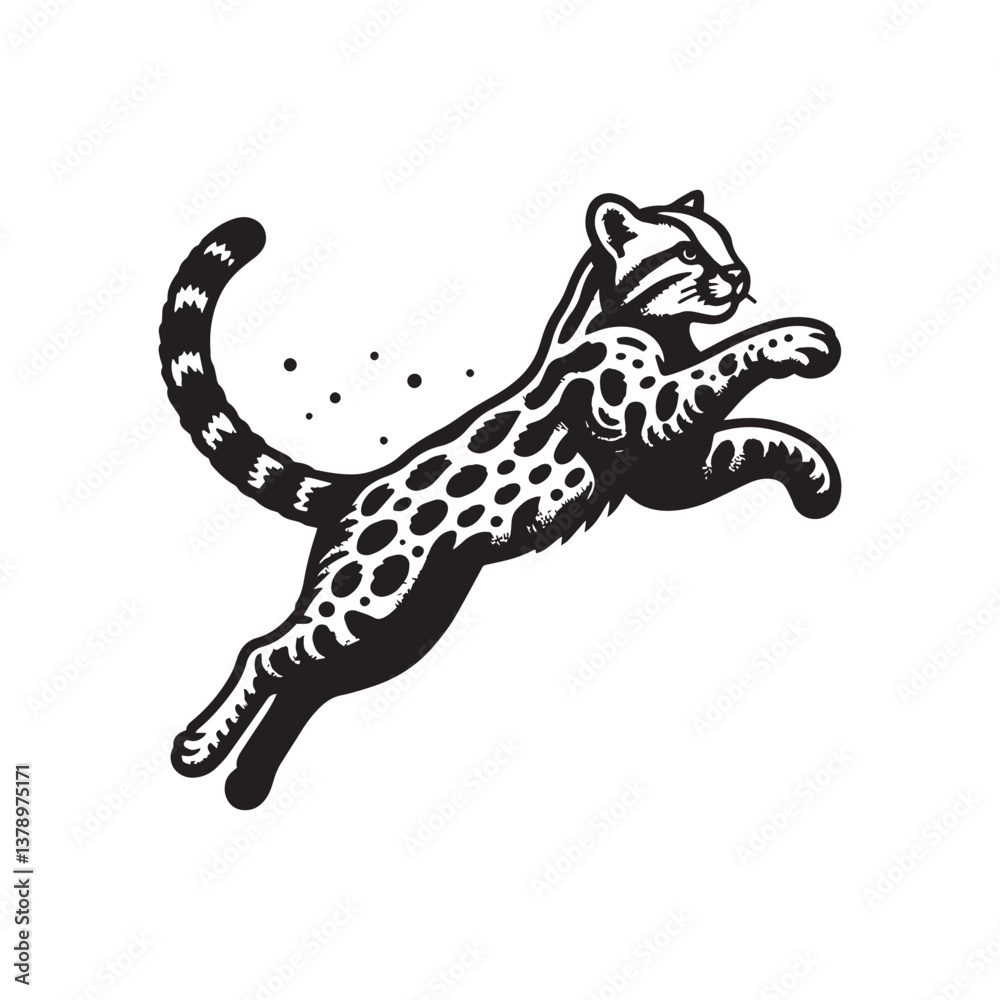 Fototapeta premium Ocelot Jumping Vector Icon – Vintage Logo & Retro Illustration