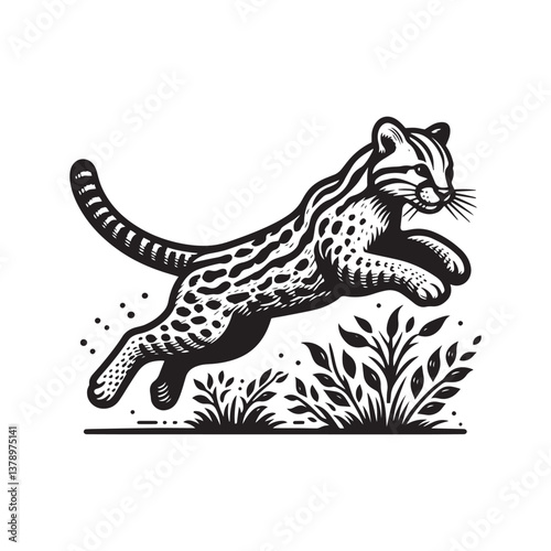 Ocelot Jumping Vector Icon – Vintage Logo & Retro Illustration