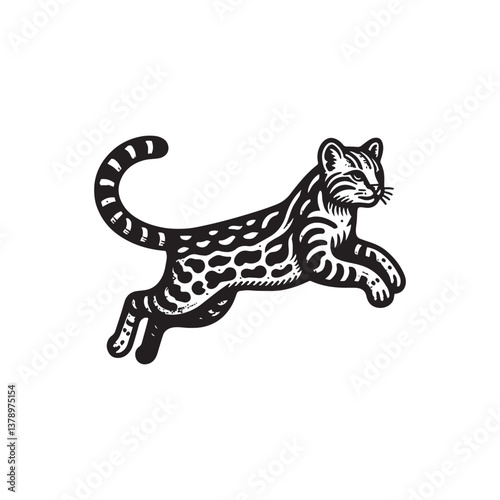 Ocelot Jumping Vector Icon – Vintage Logo & Retro Illustration