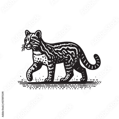 Ocelot Walking Vector Icon – Vintage Logo & Retro Illustration