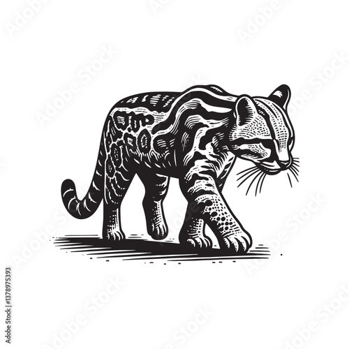 Ocelot Walking Vector Icon – Vintage Logo & Retro Illustration