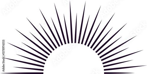 Radial lines converging towards the center of a semicircle, creating a dynamic visual effect, ideal for backgrounds, logos, or design elements on a white background