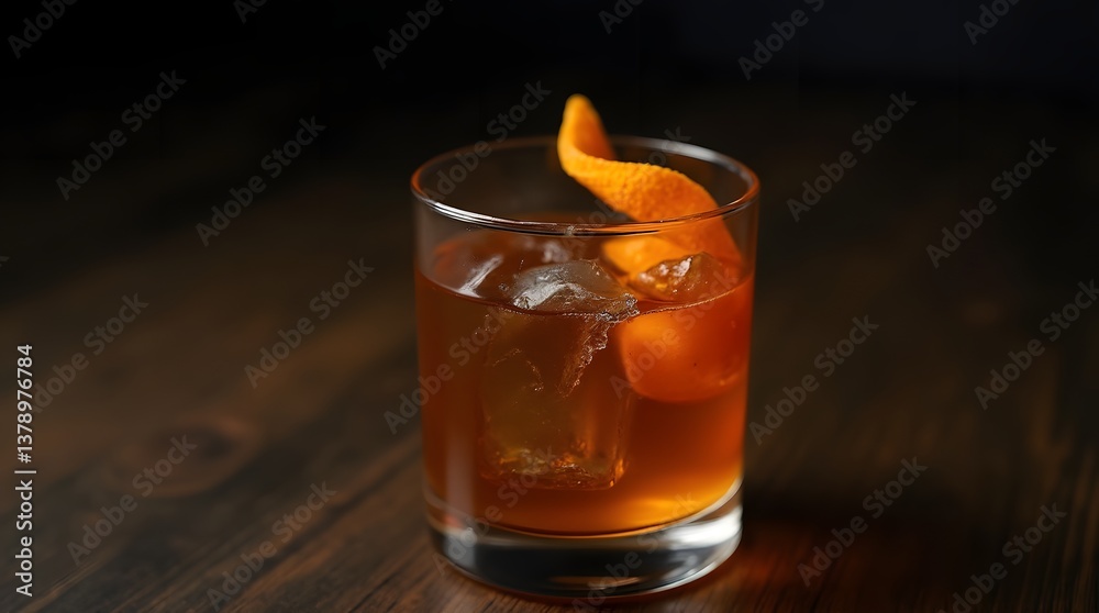 Classic Old-Fashioned Cocktail with Orange Peel Classic Old-Fashioned Cocktail with Orange Peel