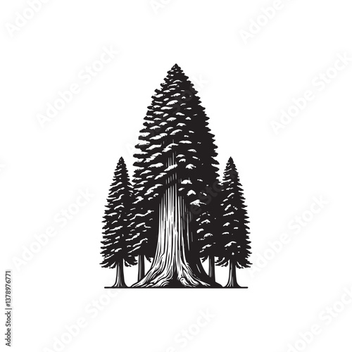 Giant Sequoia Front View Vector Icon – Vintage Logo & Retro Illustration