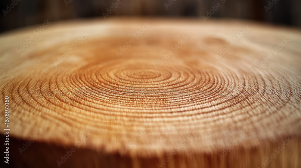Close-up of tree trunk with concentric growth rings and detailed wood texture