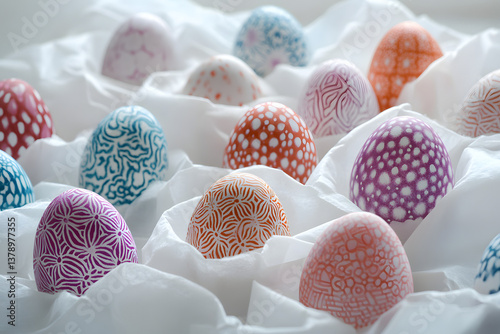 Colorful Easter eggs with zentangle patterns