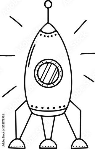 Childlike illustration depicting a spaceship poised on a launchpad, with vibrant light streaks radiating from it, conveying a sense of excitement and anticipation for imminent takeoff