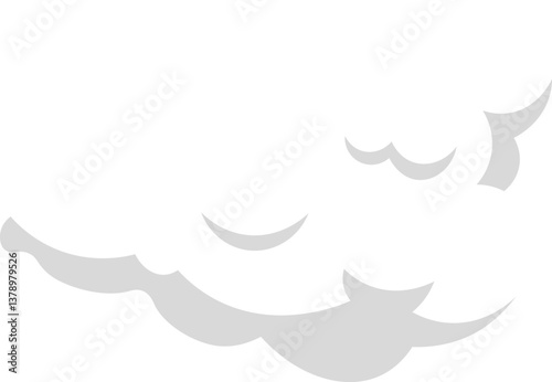 Cartoon cloud featuring soft gray shadows, floating gracefully in a vast white sky, serving as a simple yet captivating graphic design element for various creative projects
