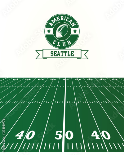 City of Seattle Stamp, American Football green field, Vector Illustration Abstract Editable image, Social Media Post