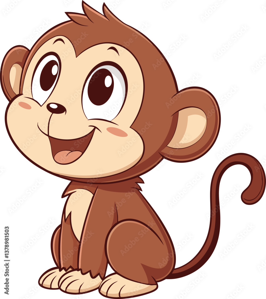 Obraz premium Cute brown baby monkey vector illustration, a happy animal cartoon character with a fun smile