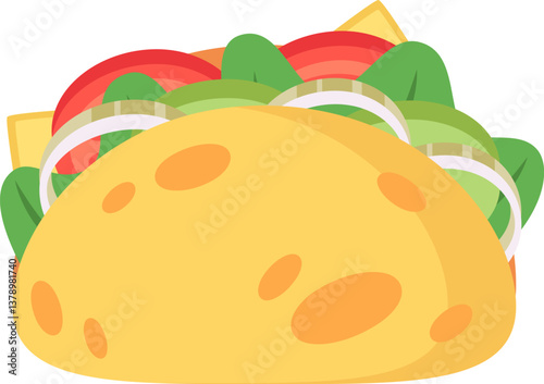 Crunchy taco shell overflowing with savory seasoned meat, melted cheese, crisp lettuce, juicy tomatoes, and tangy onions, creating a mouthwatering Mexican culinary delight
