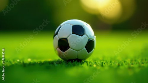 Soccer Ball on Green Grass, Sunlight