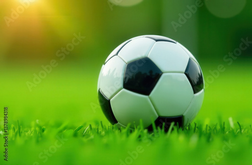 Soccer Ball on Green Grass, Sunlight