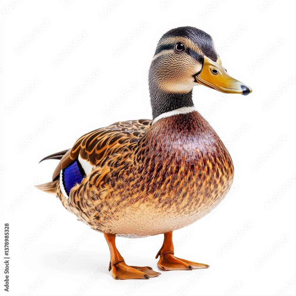 Obraz premium Realistic photo of a duck isolated on a white background capturing the beauty of nature in high quality detail