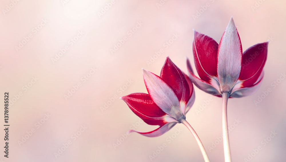 Czerwone Tulipany botaniczne na jasnym tle z miejscem do wklejenia.