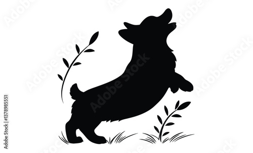 Playful corgi dog vector silhouette, Playful Corgi Vector Illustration 